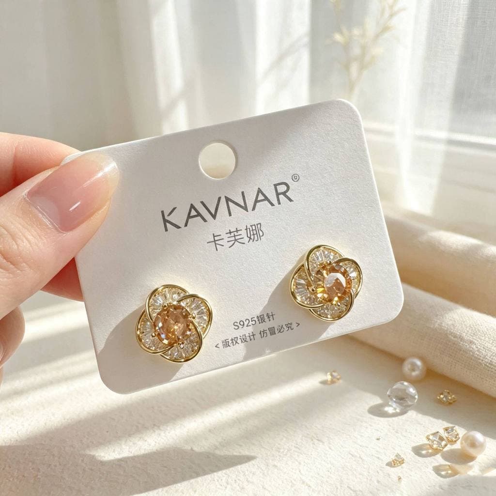 B60 Bông tai gam màu ấm hình hoa cam đính đá sang trọng phù hợp phối đồ Thu Đông