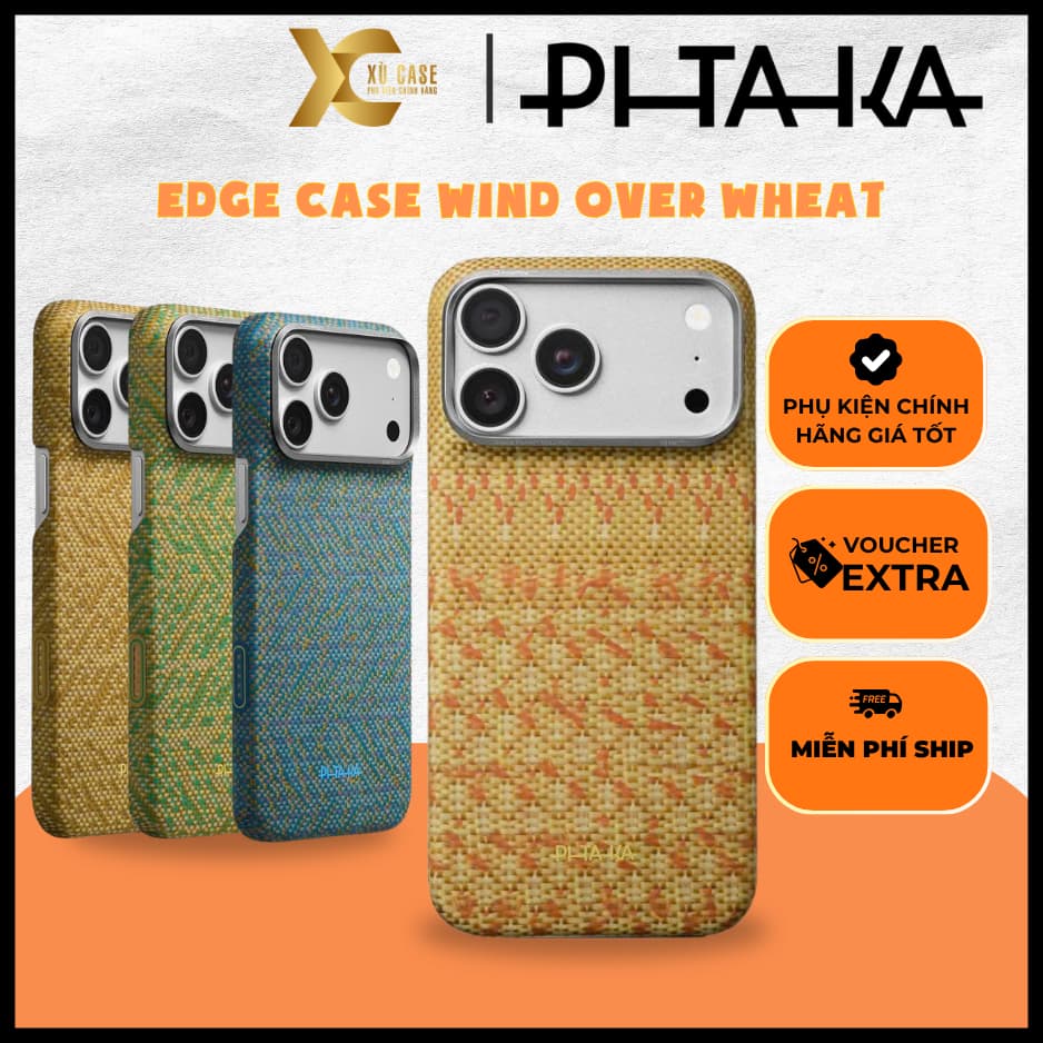 [Có iP18] Ốp PITAKA Edge Case – WIND OVER WHEAT Bản Hở Viền Có Nút Control – Siêu Phẩm Từ Sợi Aramid Dệt cho iP