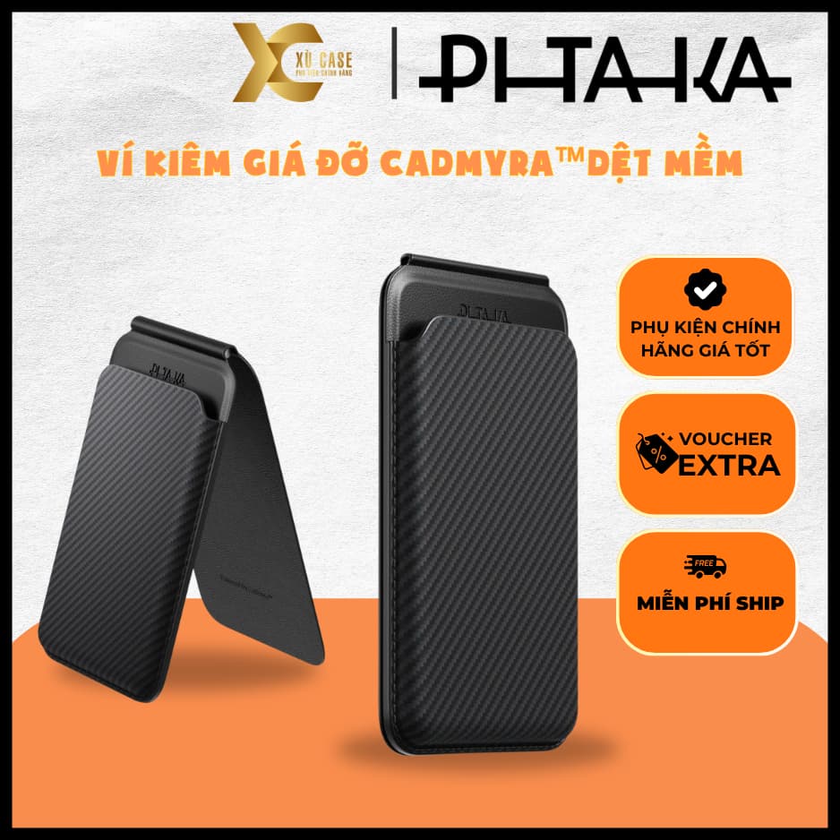 Ví PITAKA Kiêm Giá Đỡ Hít Nam Châm Chất Liệu Cadmyra™Dệt Mềm Siêu Nhẹ 38g Chính Hãng Cao Cấp