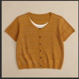 Áo Len Sợi Phối Yếm Giả 2 Lớp Nữ Cộc Tay - Áo Dệt Kim Mỏng Cổ U Cài Cúc Phong Cách Nàng Thơ 9 Màu (50-60kg) 8