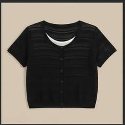 Áo Len Sợi Phối Yếm Giả 2 Lớp Nữ Cộc Tay - Áo Dệt Kim Mỏng Cổ U Cài Cúc Phong Cách Nàng Thơ 9 Màu (50-60kg) 4