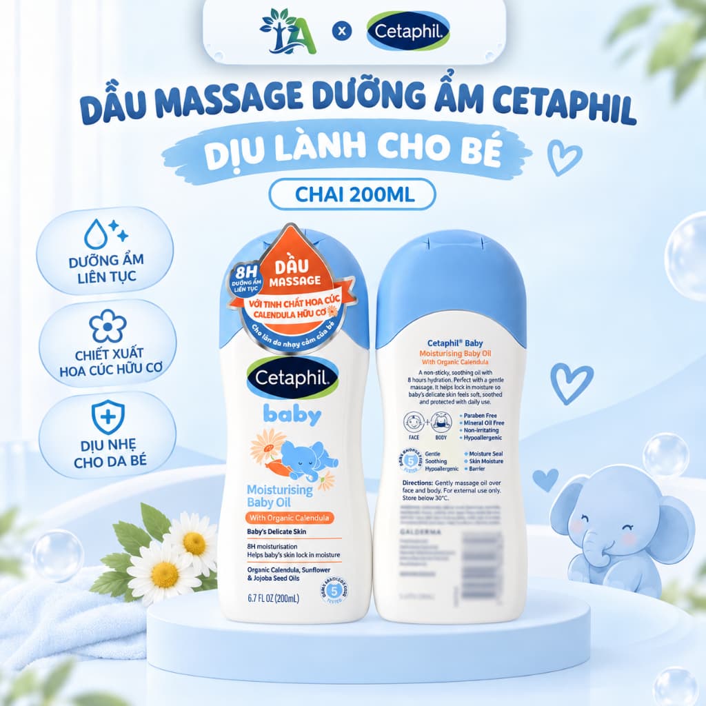 Dầu Massage Dưỡng Âm Cetaphil Với Chiết Xuất Hoa Cúc Hữu Cơ Dịu Lành Cho Bé Chai 200ml