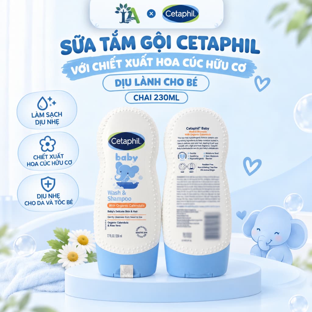 Sữa Tắm Gội Cetaphil Với Chiết Xuất Hoa Cúc Hữu Cơ Dịu Lành Cho Bé Chai 230ml