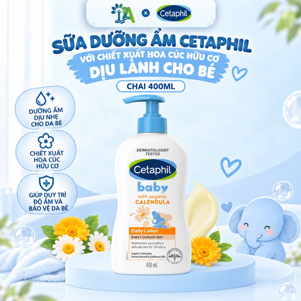Sữa Dưỡng Ẩm Cetaphil Với Chiết Xuất Hoa Cúc Hữu CƠ Dịu Lành Cho Bé Chai 400ml