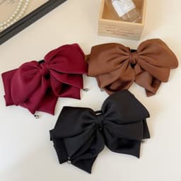 Kẹp Tóc Nơ Bướm Bản To Nhiều Tầng Đính Hạt Pha Lê, Kẹp Nơ Vải Mềm Phong Cách Tiểu Thư Hàn Quốc, Màu Đỏ Đô Đen 3