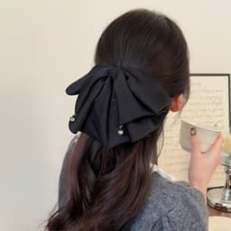 Kẹp Tóc Nơ Bướm Bản To Nhiều Tầng Đính Hạt Pha Lê, Kẹp Nơ Vải Mềm Phong Cách Tiểu Thư Hàn Quốc, Màu Đỏ Đô Đen 2
