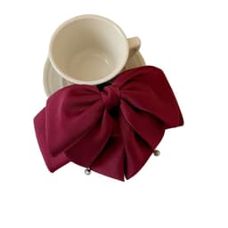 Kẹp Tóc Nơ Bướm Bản To Nhiều Tầng Đính Hạt Pha Lê, Kẹp Nơ Vải Mềm Phong Cách Tiểu Thư Hàn Quốc, Màu Đỏ Đô Đen 4