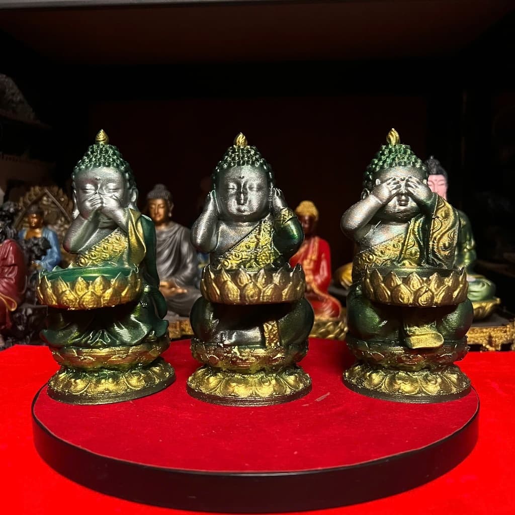 bộ Tượng Phật tam ko Bưng nến in 3D . cao 15 cm