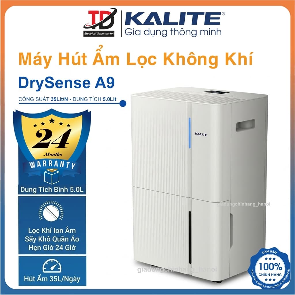 Máy Hút Ẩm Lọc Không Khí Kalite DrySense A9, 35Lit/Ngày, Bình Nước 5Lit, Ion Âm, Sấy Quần Áo, Hẹn Giờ 24H
