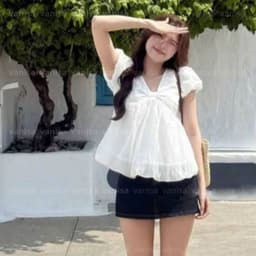 Áo Babydoll Nữ Trắng Cổ Tim Tay Bồng Dáng Bí Ngô Phối Tơ Tiểu Thư trắng hàn quốc VANISA NB158 4