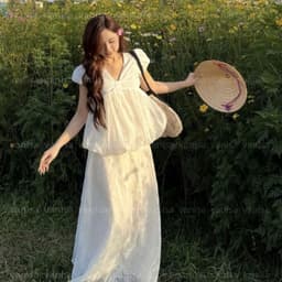 Áo Babydoll Nữ Cổ V Phối Tơ Tay Bồng Dáng Bí Ngô tiểu thư xinh màu trắng Sang Trọng VANISA NB158 6