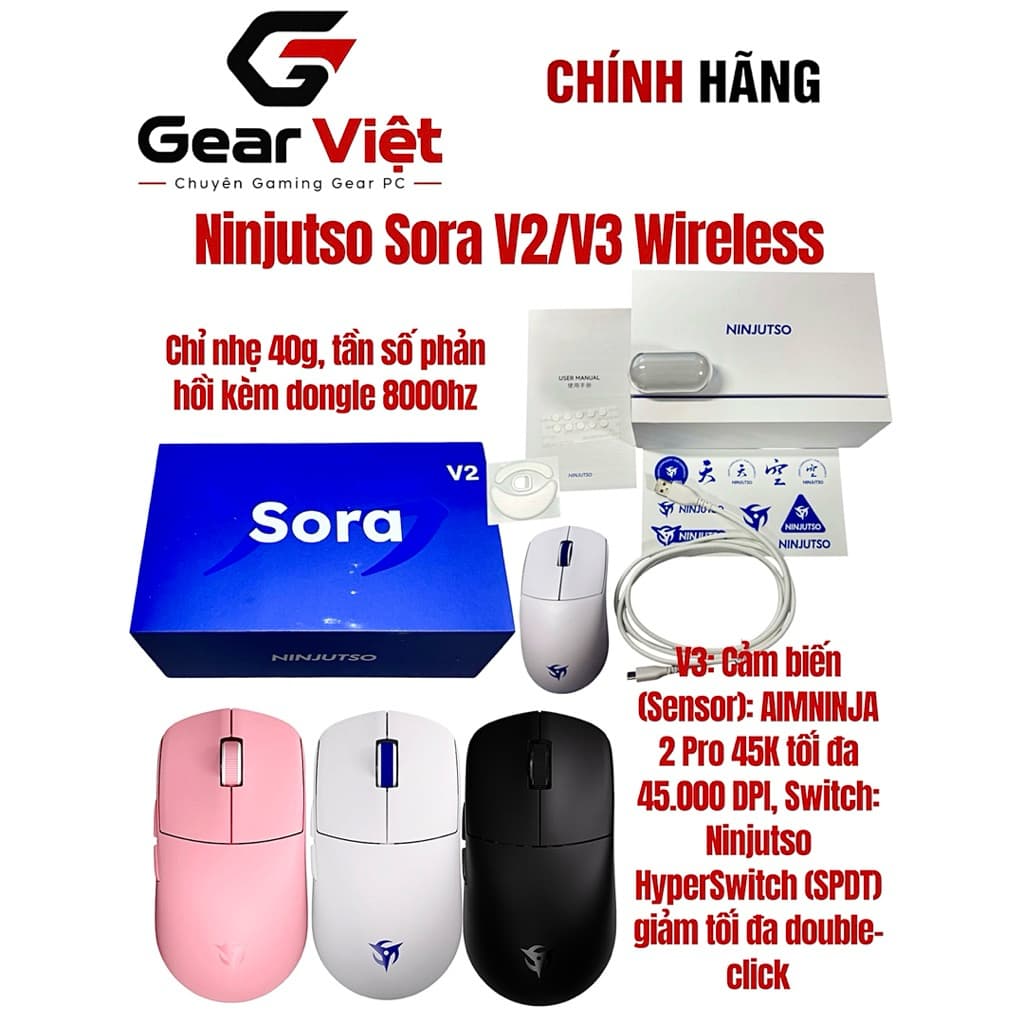 Chuột không dây siêu nhẹ Ninjutso Sora V2 8K - Chính hãng new và qua sử dụng