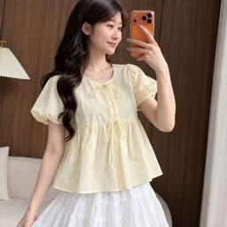 Áo Babydoll Nữ Vàng Pastel Cổ Tròn Thắt Nơ Tay Bồng Tiểu Thư trắng hàn quốc VANISA MA2091 3