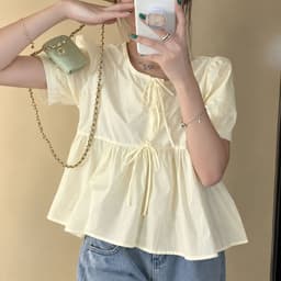 Áo Sơ Mi Babydoll Nữ Thắt Nơ Cổ Tròn Tay Bồng Vàng Pastel VANISA MA2091 2