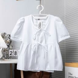 Áo Nữ Kiểu Tiểu Thư babydoll Vàng Pastel Cổ Tròn Tay Phồng dáng xuông Thắt Nơ Xinh Xắn VANISA MA2091 6