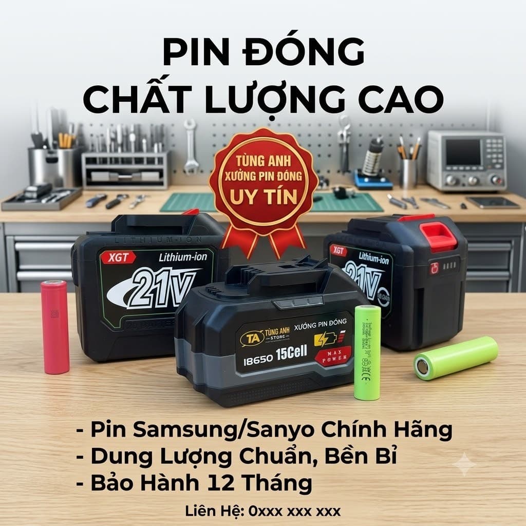 PIN ĐÓNG Tùng Anh 10-15-20 cell Sanyo Japan, Sunpower chính hãng, dung lượng lớn, chân phin phổ thông