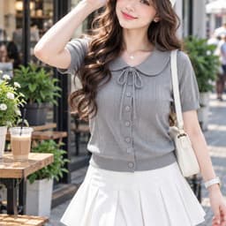Áo Len Mongtoghi Nữ Cộc Tay Cổ Sen Thắt Nơ - Áo Dệt Kim Mỏng Cài Cúc Họa Tiết Lỗ Thoáng Khí Dáng Trẻ 8 Màu (50-60kg) 4