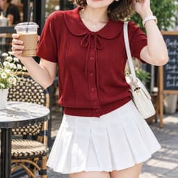Áo Len Mongtoghi Nữ Cộc Tay Cổ Sen Thắt Nơ - Áo Dệt Kim Mỏng Cài Cúc Họa Tiết Lỗ Thoáng Khí Dáng Trẻ 8 Màu (50-60kg) 3