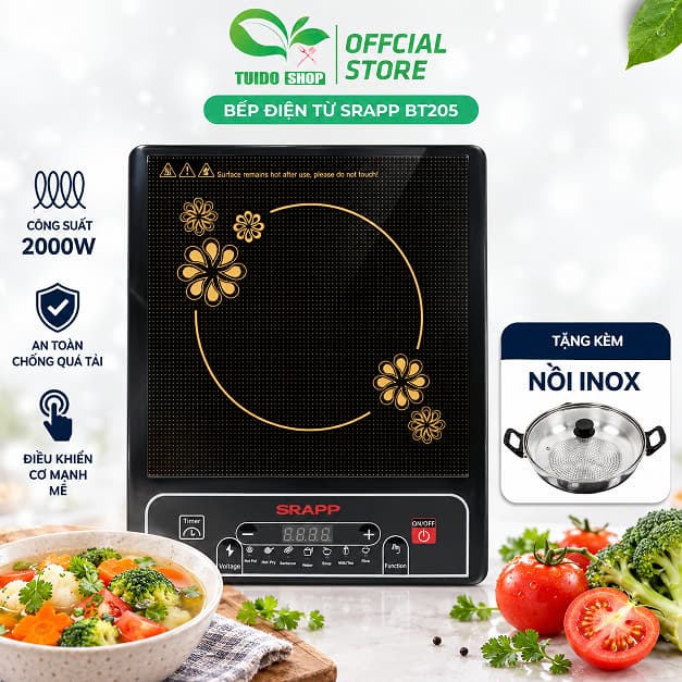 Bếp điện từ Srapp SH-BT205, mặt kính cao cấp , tỏa nhiệt nấu nhanh , tiết kiệm điện - TUIDO SHOP