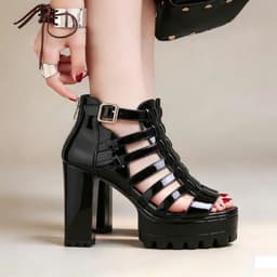 Sandal Nữ Dây Đan 2 Khóa Đế Vuông Cao 9 Phân Phong Cách Quý Phái 4