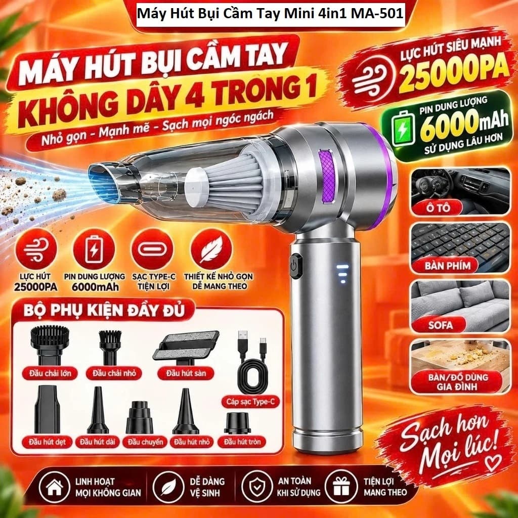 Máy Hút Bụi Cầm Tay Mini 4in1 MA-501/HL-121 và Máy thổi hút bụi 2in1 cầm tay 6631 dùng pin cell/ Pin 15 cell. LMS