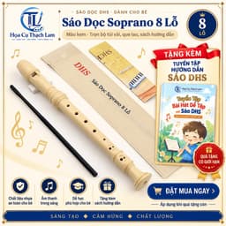 [Tặng sách tập thổi]Sáo Dọc Soprano DHS 8 Lỗ Cho Bé Màu Kem Tháo Rời 3 Đoạn Kèm Túi Vải Que Lau 1