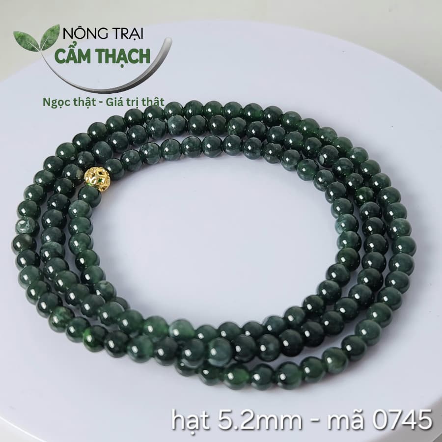 [Nông Trại Cẩm Thạch] Chuỗi Quấn Tay Ngọc Cẩm Thạch Lam Ngọc Tự Nhiên Type A kèm kiểm định, hạt 5.2mm mã 0745hạt