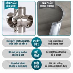 Khớp Inox Nối Các Góc, Các Chiều Ống Tròn Phi 19, 22, 25, 32MM - Chân Đế, Giá Đỡ Ống Inox 5