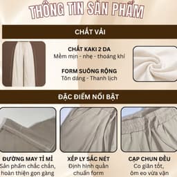 Quần dài kaki cạp chun ống rộng dáng xuông che chân đen nâu trắng VANISA QD95 7