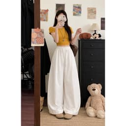 Quần dài kaki cạp chun ống rộng dáng xuông che chân đen nâu trắng VANISA QD95 3