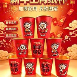 set 50 cốc giấy tết 2027 họa tiết dê siêu xinh sắc đỏ may mắn 3