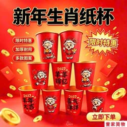 set 50 cốc giấy tết 2027 họa tiết dê siêu xinh sắc đỏ may mắn 5