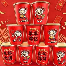 set 50 cốc giấy tết 2027 họa tiết dê siêu xinh sắc đỏ may mắn 1