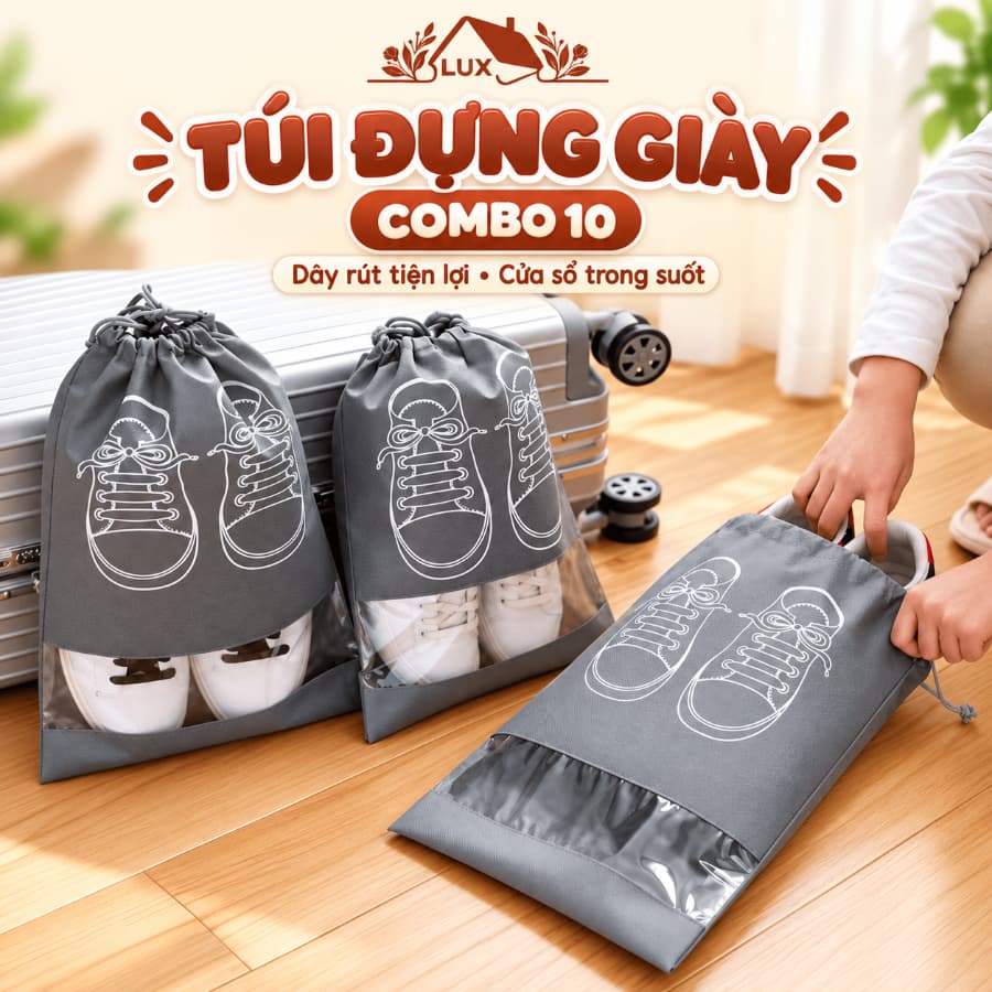 Combo 10 Túi đựng giày dép du lịch có dây rút tiện lợi Luxhome, túi bảo quản giày dép chống bụi bẩn
