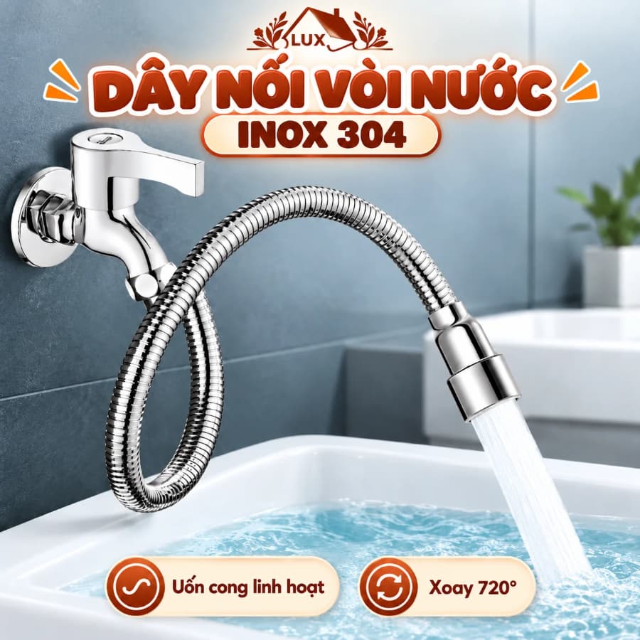 Dây nối vòi nước vạn năng, xoay 720 độ chất liệu inox 304 chống gỉ, chịu nhiệt sử dụng đa năng cho nhiều loại vòi