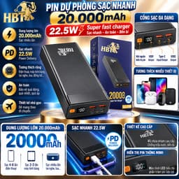 Pin dự phòng sạc nhanh 22.5W HBT HB-T35 20.000mah và RPP-683 10.000mah/ RPP-686 20.000mah/ Romoss PAC20 20.000mah 1