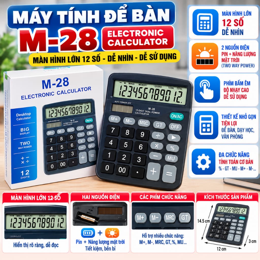 Máy tính tiền Casi M-28 và Máy Tính 12 Chữ Số Cỡ Lớn Màu Sắc Xinh Xắn/ Máy Tính Tiền DS-480