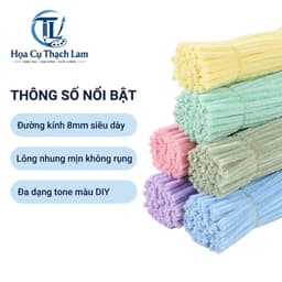 [ Tặng Sách Tập Làm Bông] Kẽm Nhung Làm Hoa Dày 8mm Siêu Khít  Lông Mịn Không Rụng Màu Pastel DIY 3