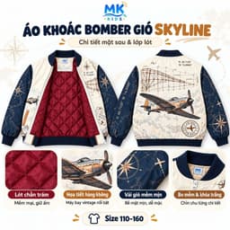 Áo Khoác Gió Bomber Bé Trai Skyline MK Kids Họa Tiết Cá Tính Chống Gió Giữ Ấm Nhẹ Phong Cách Năng Động 2-10 Tuổi 8