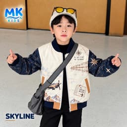 Áo Khoác Gió Bomber Bé Trai Skyline MK Kids Họa Tiết Cá Tính Chống Gió Giữ Ấm Nhẹ Phong Cách Năng Động 2-10 Tuổi 5