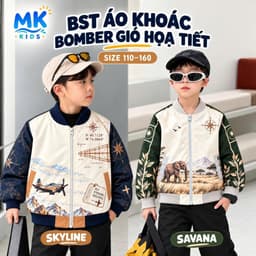 Áo Khoác Gió Bomber Bé Trai MK Kids Họa Tiết Cá Tính - Chống Gió Giữ Ấm Nhẹ Phong Cách Năng Động 2-10 Tuổi 1