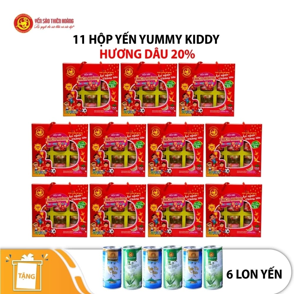 11 Hộp Yến Sào Thiên Hoàng Yummy Kiddy 20% Hương dâu + Tặng 6 Lon Yến