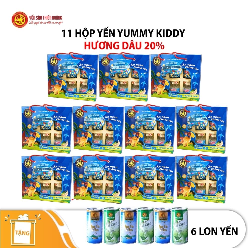 11 Hộp Yến Sào Thiên Hoàng Yummy Kiddy 20% Hương vani + Tặng 6 Lon Yến