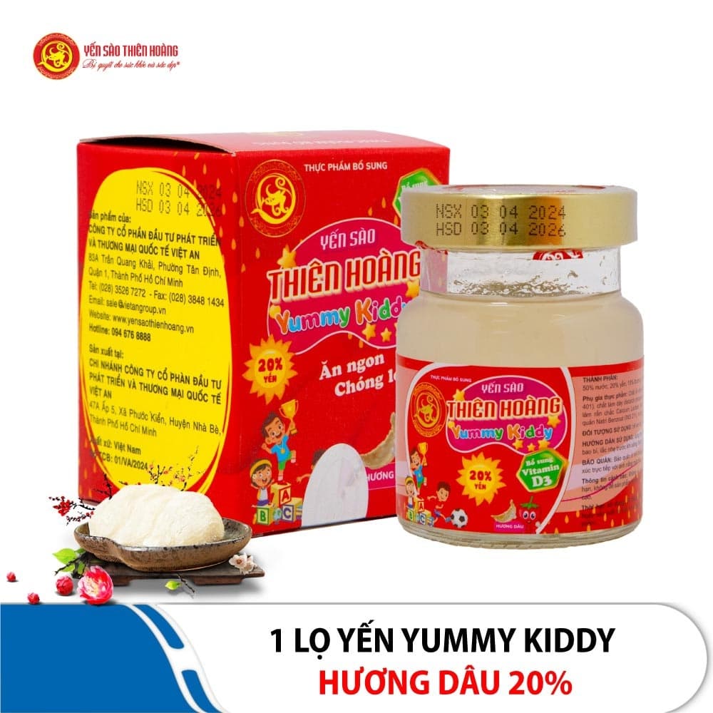 (30 Lọ) Yến Sào Thiên Hoàng Yummy Kiddy 20% Hương dâu