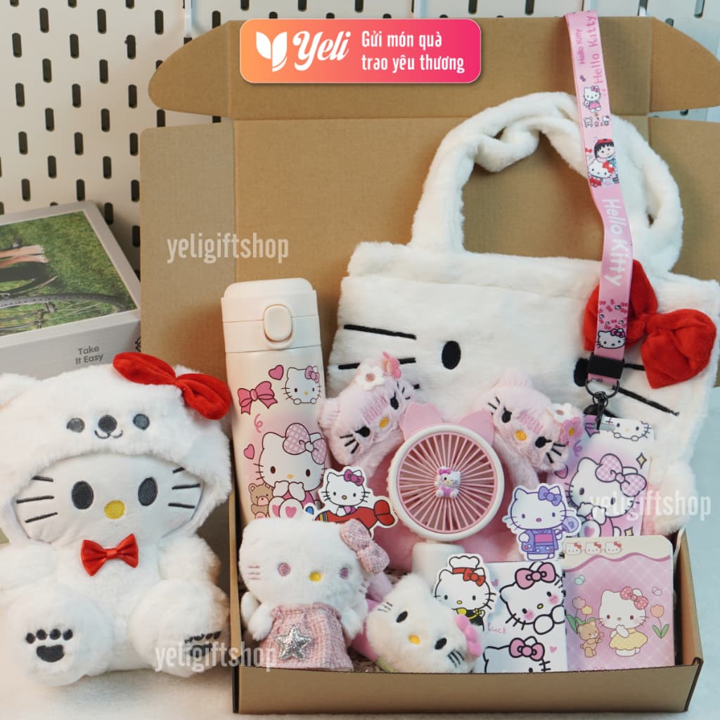 Set quà tặng Gấu bông Hello Kitty kèm nhiều phụ kiện làm quà tặng bé gái, người yêu, bạn gái, dịp lễ, sinh nhật