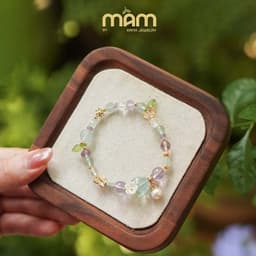 Vòng tay Haru đá tự nhiên tình duyên học tập tài lộc mix charm mạ vàng - Mầm by Xanh 7