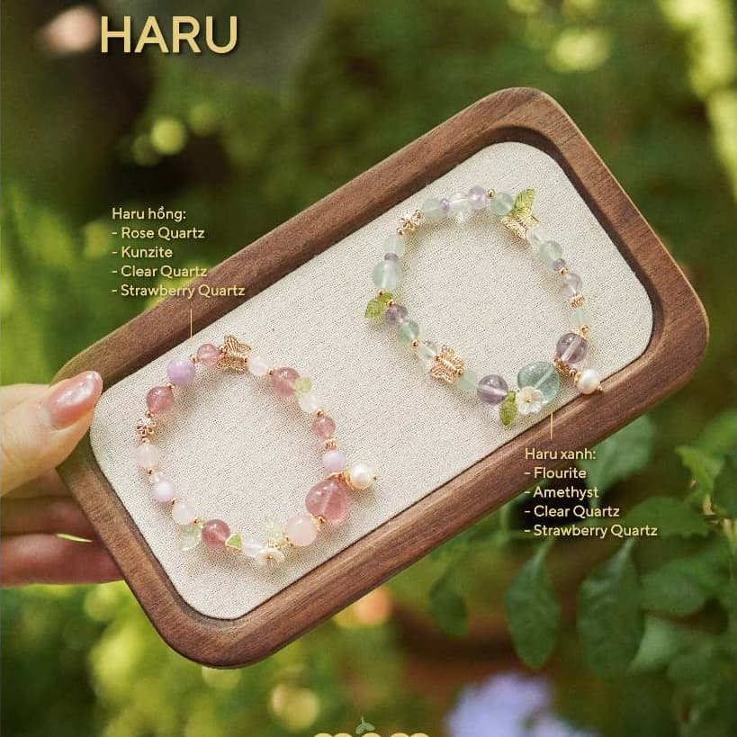 Vòng tay Haru đá tự nhiên tình duyên học tập tài lộc mix charm mạ vàng - Mầm by Xanh