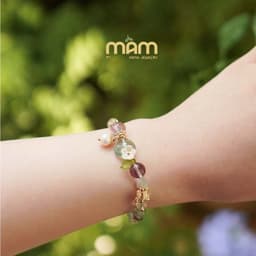 Vòng tay Haru đá tự nhiên tình duyên học tập tài lộc mix charm mạ vàng - Mầm by Xanh 5