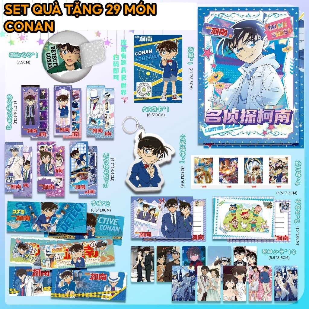 [NEW 2026] Set quà tặng 29 món Thám tử lừng danh CONAN | Photocard, Poster, Bookmark, Móc Khóa, Huy Hiệu
