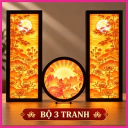 Đèn Thờ Việt Bộ Tranh Hoa Sen Tre LED Trang Trí Bàn Thờ Gia Đình, Phong Cách Trúc Chỉ Hình Hoa Sen Nhiều Kích Thước 4